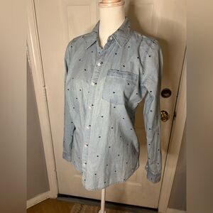 Croft & Barrow | nwot size xs | Blue chambray Button Down Shirt w/hearts